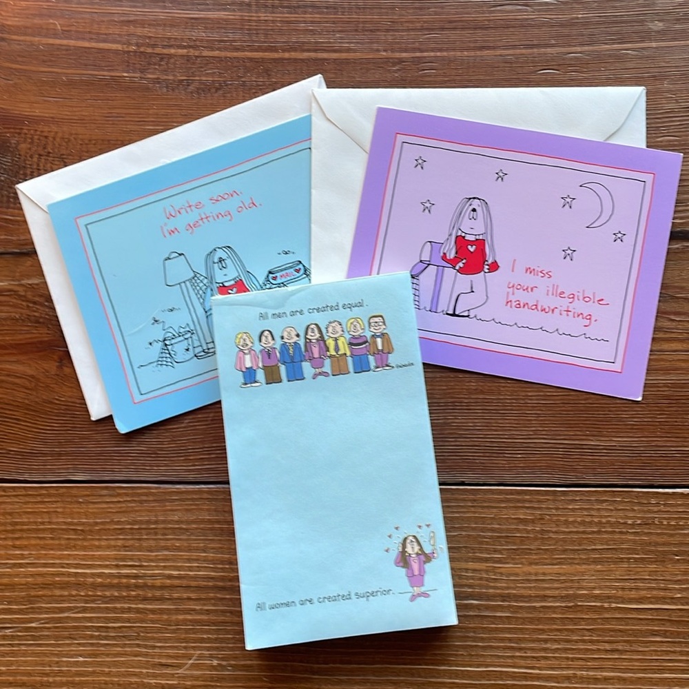 Cathy Comics Stationary Set Rare Retro 80’s Humour 2 Greeting Cards & 1 Notepad